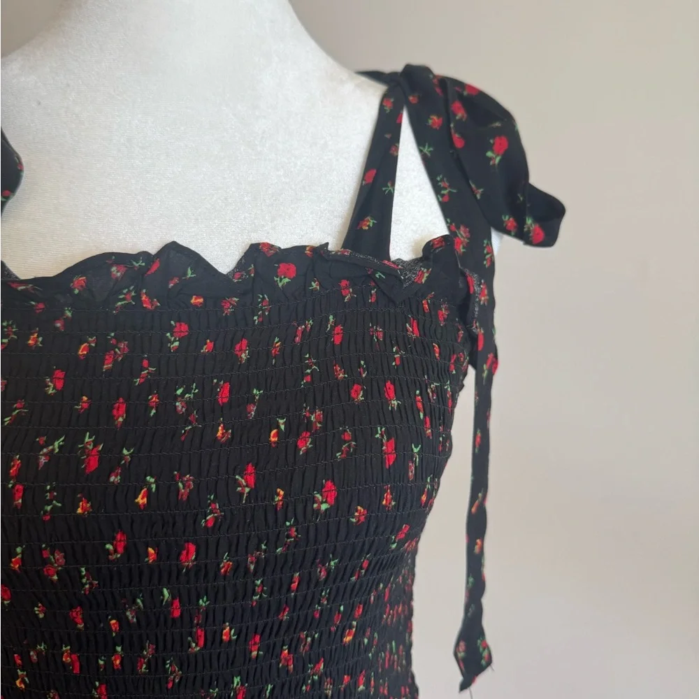 Free People Black & Red Sheath Mini Dress w Bow Tie Shoulder Straps - Size Small - Picture 4 of 14